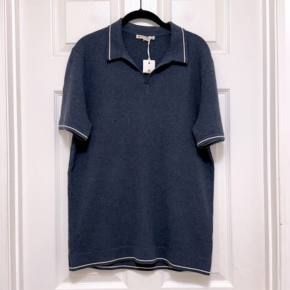 NWT Marine Layer Liam Sweater Polo in Dark Indigo - Picture 7 of 11